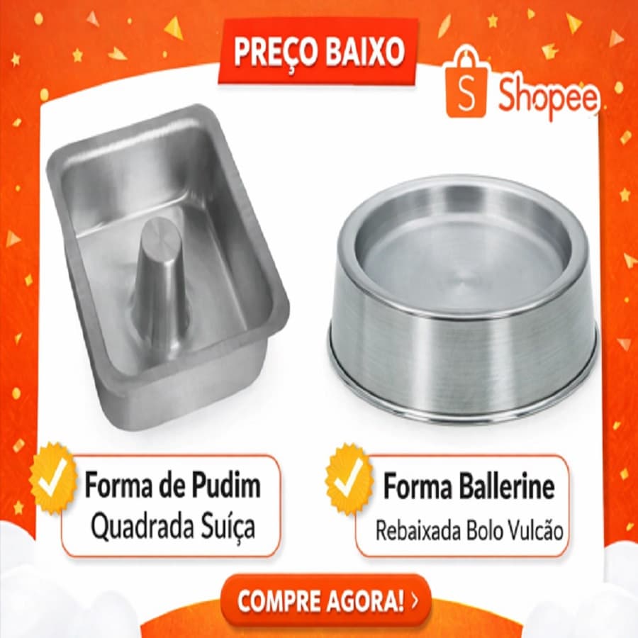 KIT 2 FORMAS DE ALUMÍNIO PARA BOLO E PUDIM GRANDES – BALLERINE BOLO VULCÃO + FORMA QUADRADA SUÍÇA