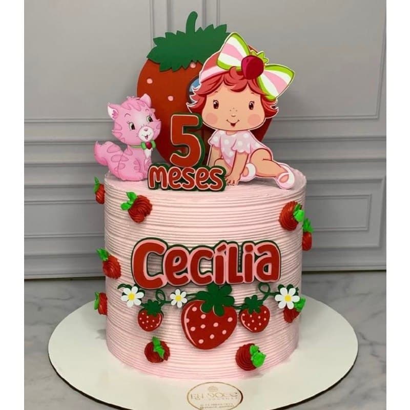 Topo de Bolo Moranguinho 3D Personalizado com Nome e Idade 🍓 Festa Infantil Menina | Fazemos Qualquer Tema