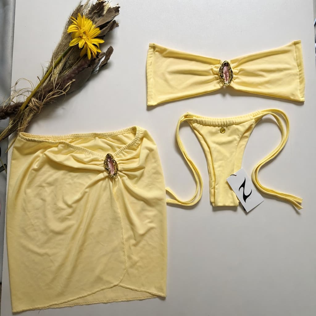 KIT Biquini 3 Peças i Orgânico Com Saia Tomara Que Caia Conjunto Regulagem Moda Praia Feminina Verão