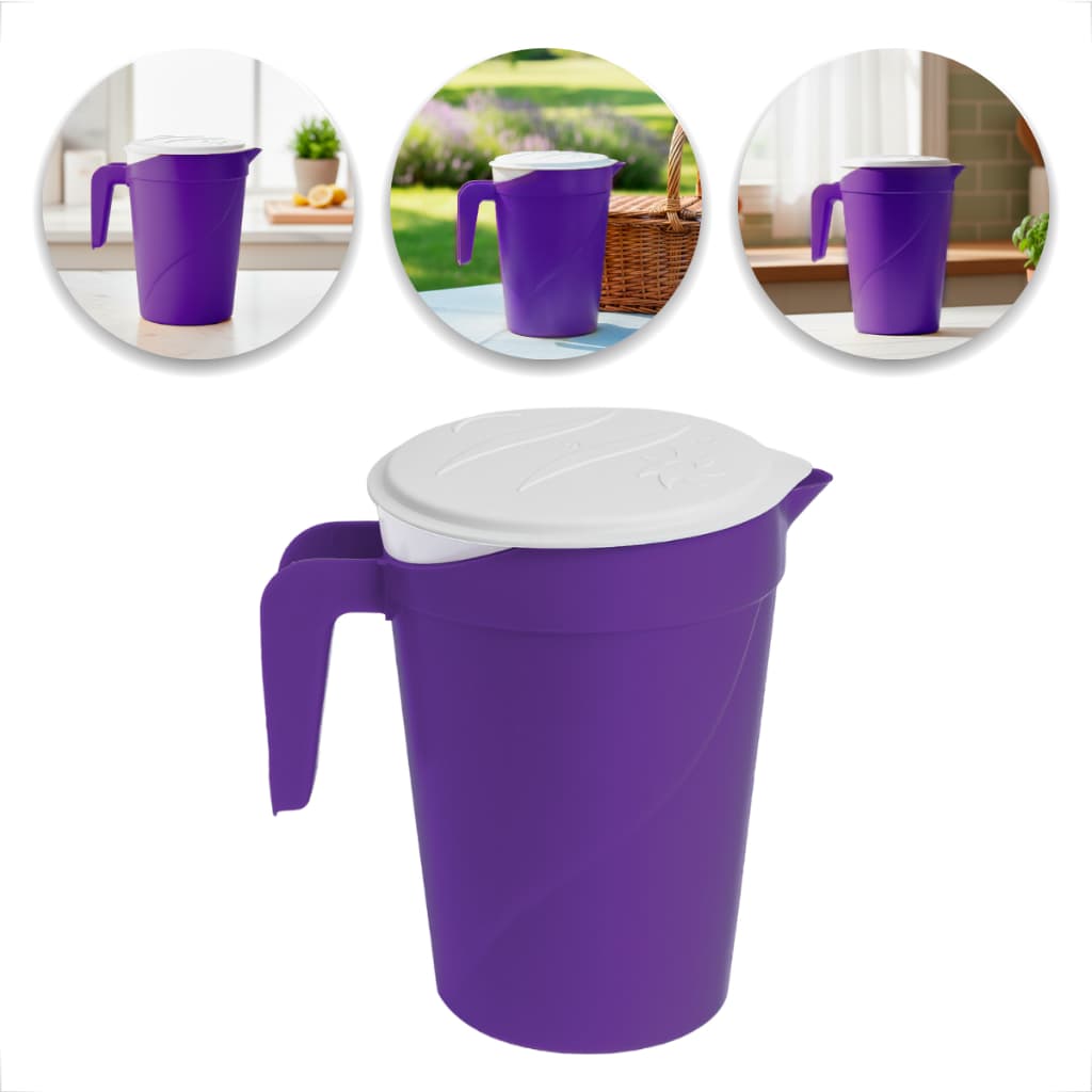 Conjunto Jarra Oval Plástica 1,3L Com Alça Reforçada e Tampa Branca Ideal Para Água e Sucos Eventos