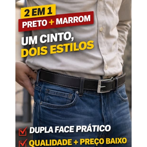 Cinto Masculino Preto Social e Casual em Couro Sintético com Fivela Elegante