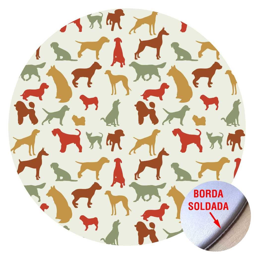 Mouse Pad Redondo Cachorro Cães Dog desenhos com Borda Soldada