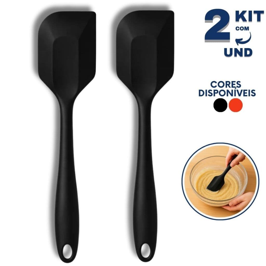 Kit 2 Espátula Silicone Pão Duro Reta Raspadora Cozinha 27cm