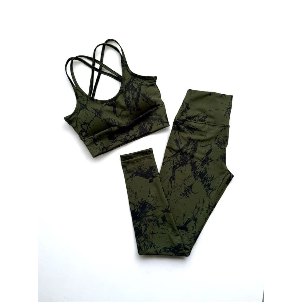 Conjunto Feminino Tie Dye Marmorizado Academia Fitness Legging Cintura Alta e Top Ginastica