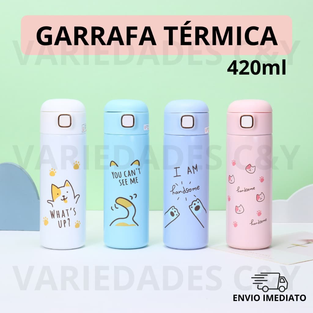 Garrafa Térmica 420ml Infantil Aço Inox Fofa para Escola Lancheira