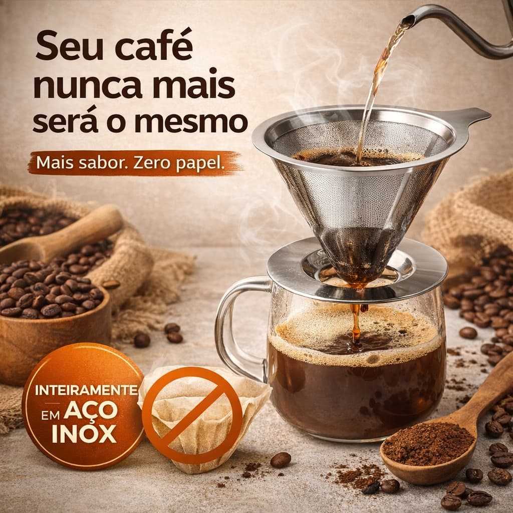 Coador de Café Inox 103 Permanente Reutilizável Filtro Sem Papel Ecológico Lavável