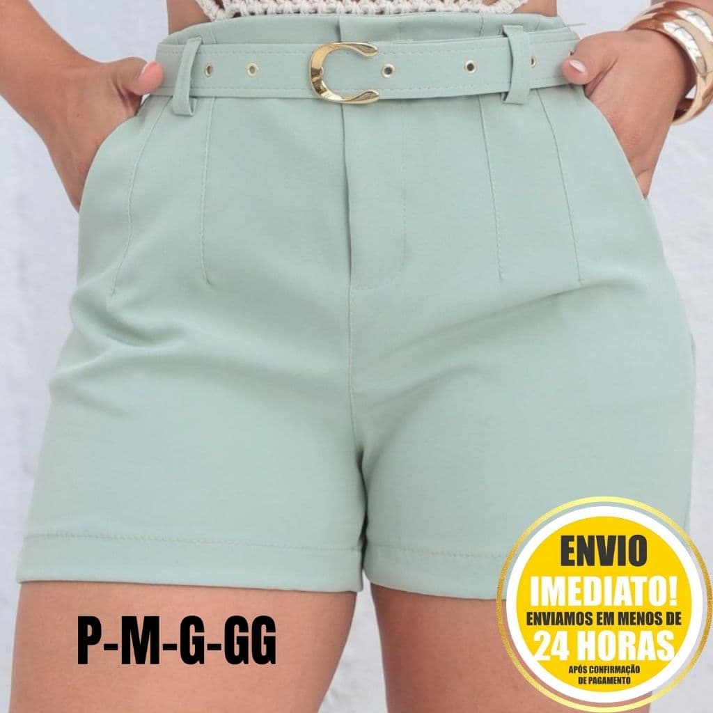 Short alfaiataria  Feminino Acompanha Cinto Encapado Moda Social