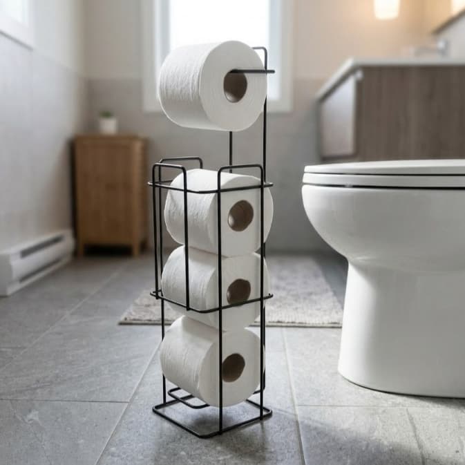 Porta Suporte Papel Higiênico De Chão 4 Rolos Papeleiro Banheiro Preto Luxo