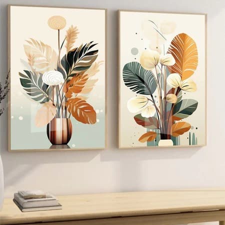 Kit 2 Quadros Decorativos Flores para Sala Floral Moderno