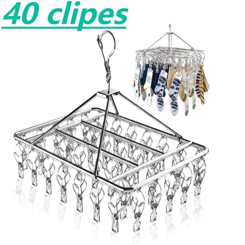 Varal De 40 Clips Inox Prendedores Pratico E Retrátil Cabide Para Roupas Intimas Para Pequenas