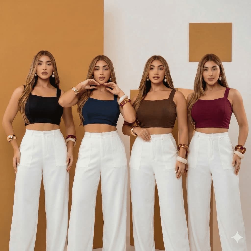Kit 4 Cropped Feminino Top Forro Duplo Alça Larga Básico Alta Elasticidade Verão Confortável