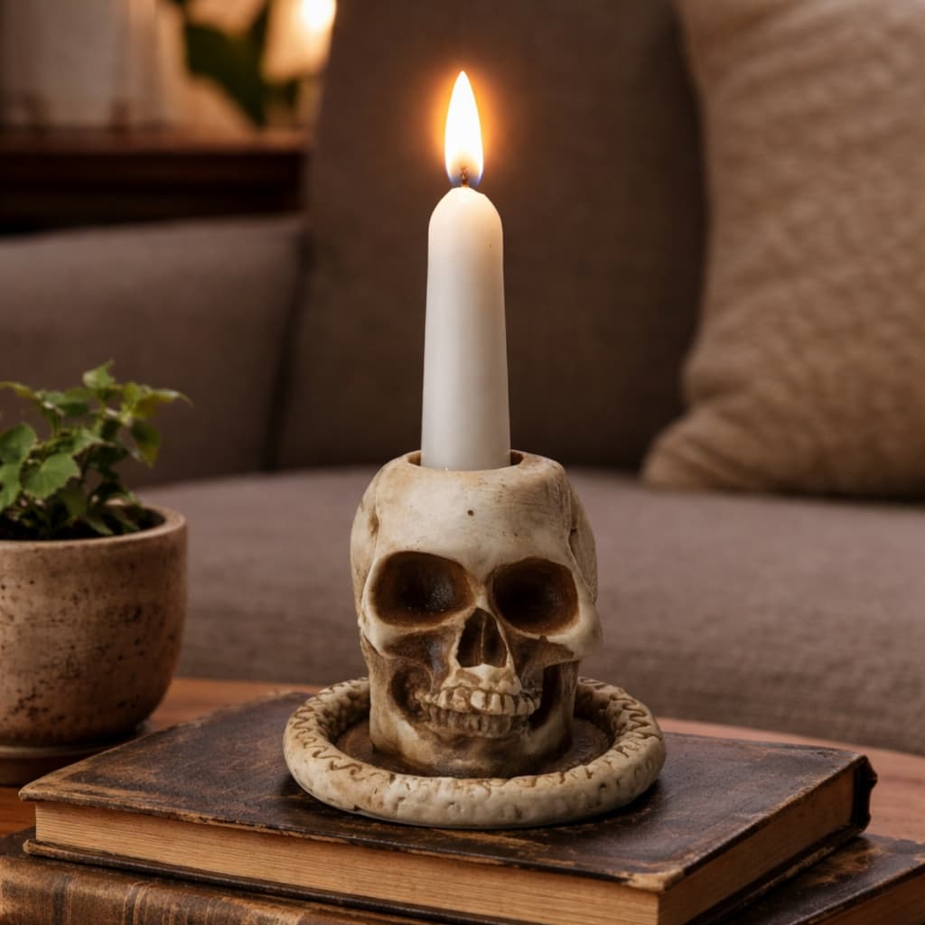 Cranio Caveira Porta Vela Castical Enfeite Halloween Resina