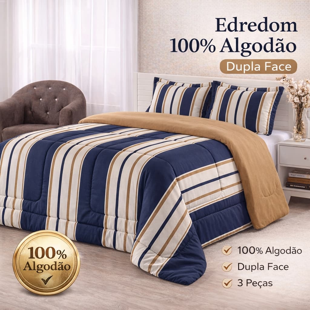 Edredom Solteiro Casal Queen Dupla Face Percal 100% Algodão 200 Fios