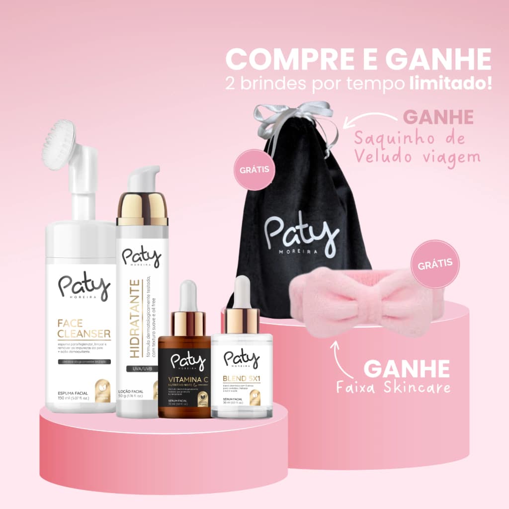Kit Completo Espuma de Lipeza Facial, Serum Dia e Noite e Hidratante com Filtro Solar - GANHE FAIXA SKINCARE e SAQUINHO