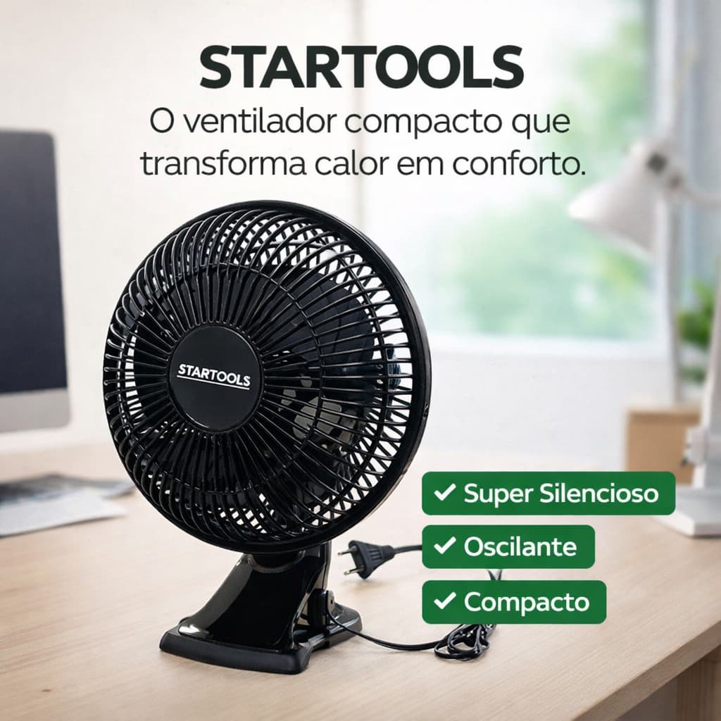 Ventilador de Mesa Portátil Oscilante Silencioso 127V STARTOOLS Compacto Potente  Variedade Cores