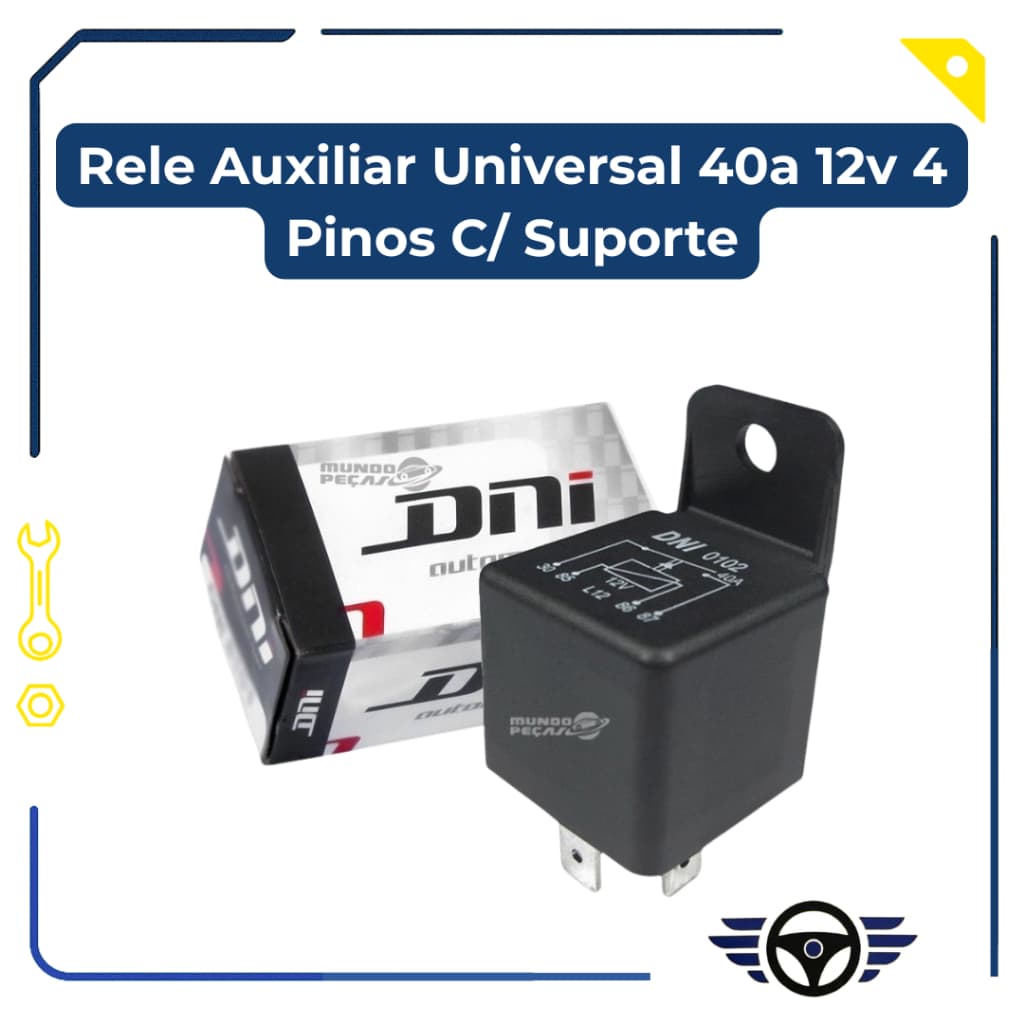 Relé Auxiliar Universal 40A 12V 4 Pinos com Suporte Relé Automotivo Alta Potência