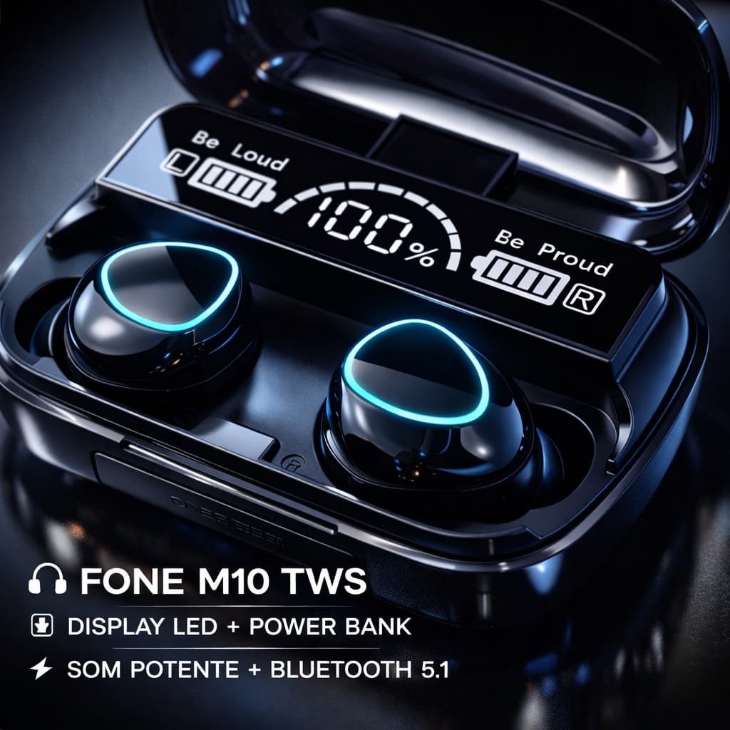 Fone M10 De Ouvido bluetooth 5.3 Sem Fio tws Estéreo Com Pod Carregador