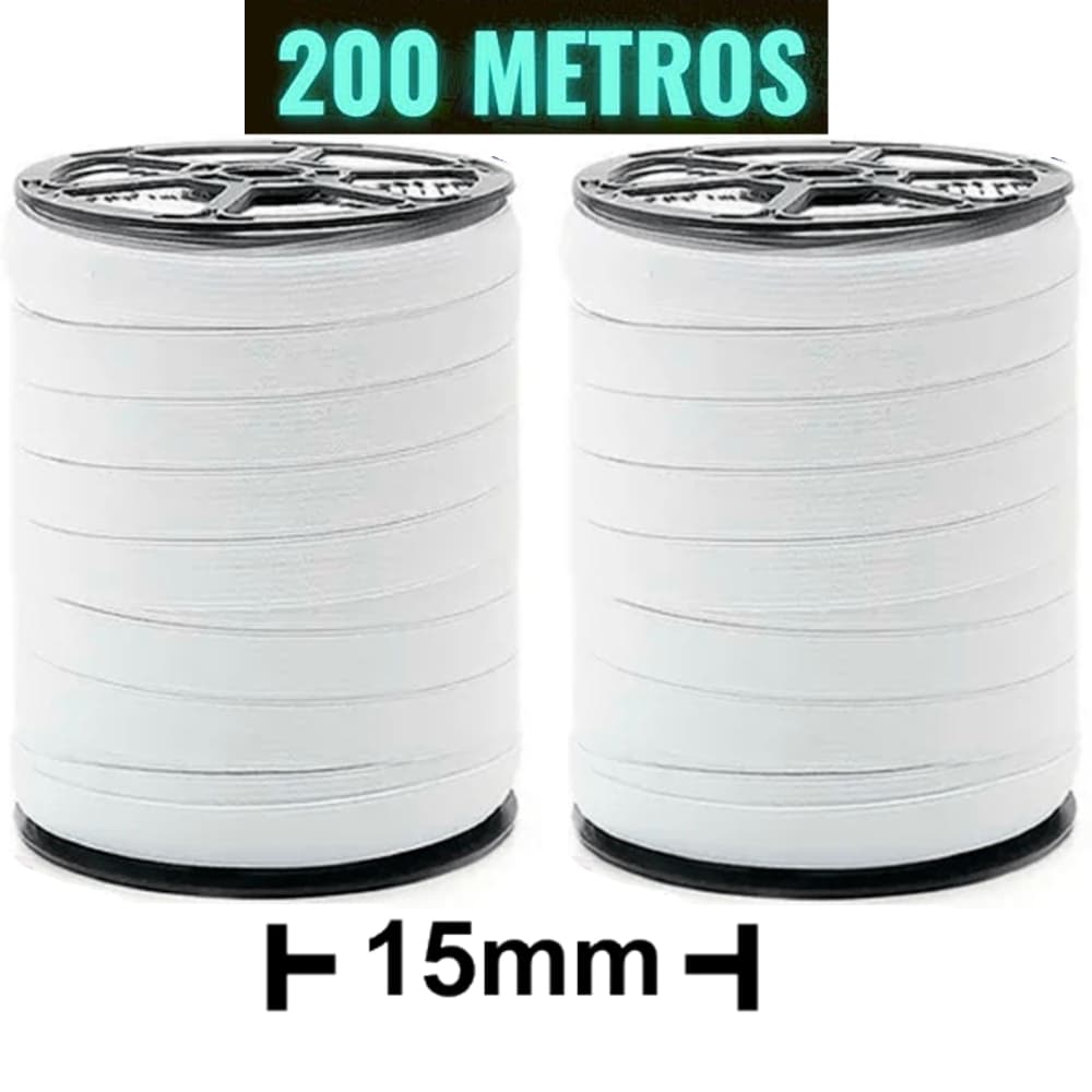 Kit 2 ROLOS DE ELÁSTICO BRANCO  GROSSO 15MM ORIGINAL 100metros CADA