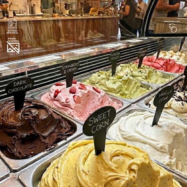 Kit Placas de Sabor Gelato Sorvete Acrílico Sorveteria Açaí Preto