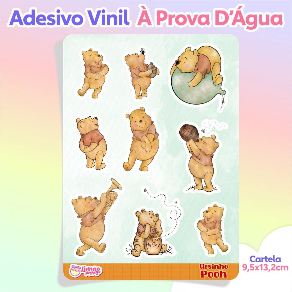 Adesivos Ursinho Pooh Cartela Vinil Planner Caderno Scrapbook Decorativo Lembrancinha de Festa