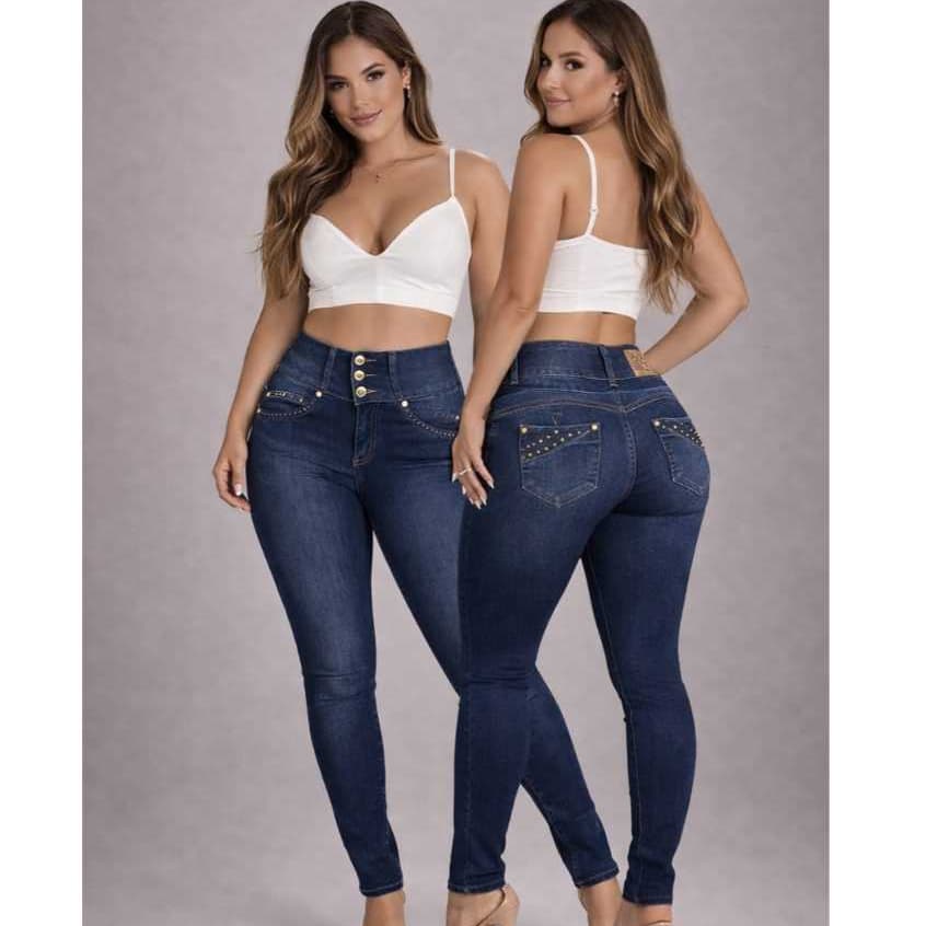 Calça Jeans Plus Size Feminina Haka Modeladora Empina Bumbum Cintura Alta Modela Corpo GG G1 G2