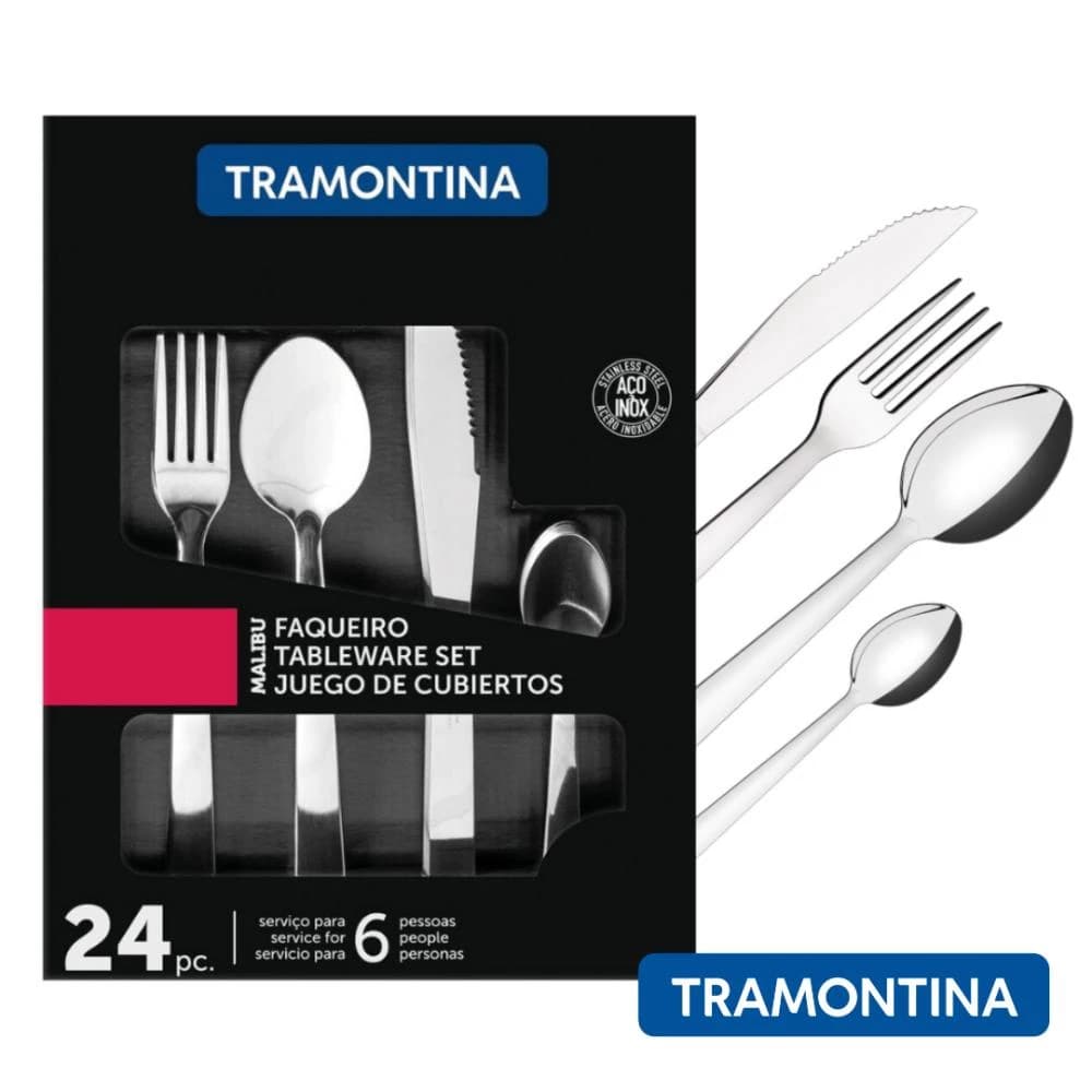 Faqueiro Tramontina Aço Inox Malibu 24 Peças Talher Ótima Qualidade Garfo Faca e Colher
