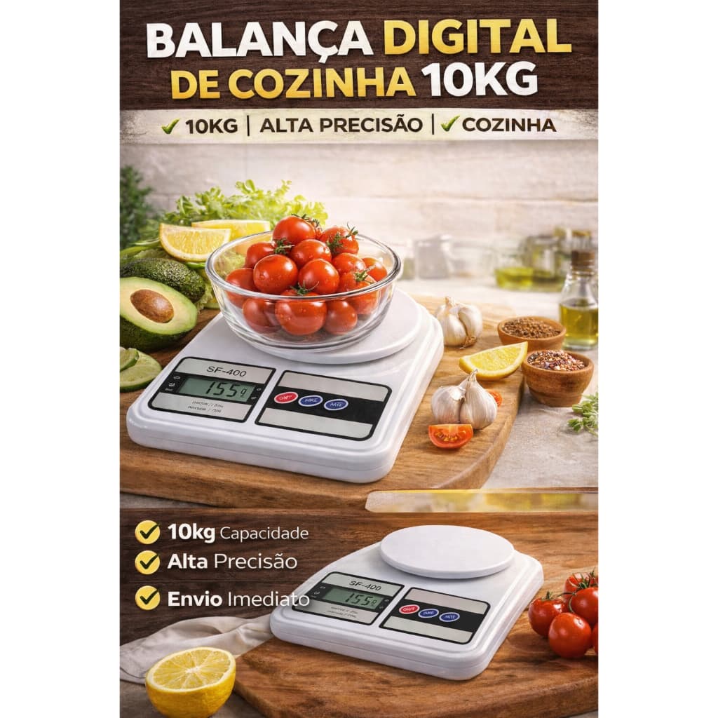 Balança Digital de Cozinha 10kg Alta Precisão com Display LCD para Alimentos Dieta e Receitas