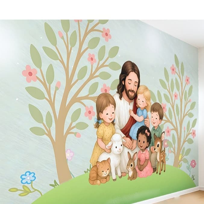 Papel de Parede Tema Religioso Infantil Jesus Crianças Fofo