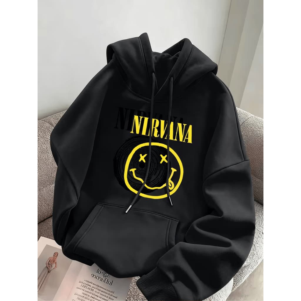 Moletom Nirvana Unissex Com Capuz Algodão Premium Blusa De Frio Oversized