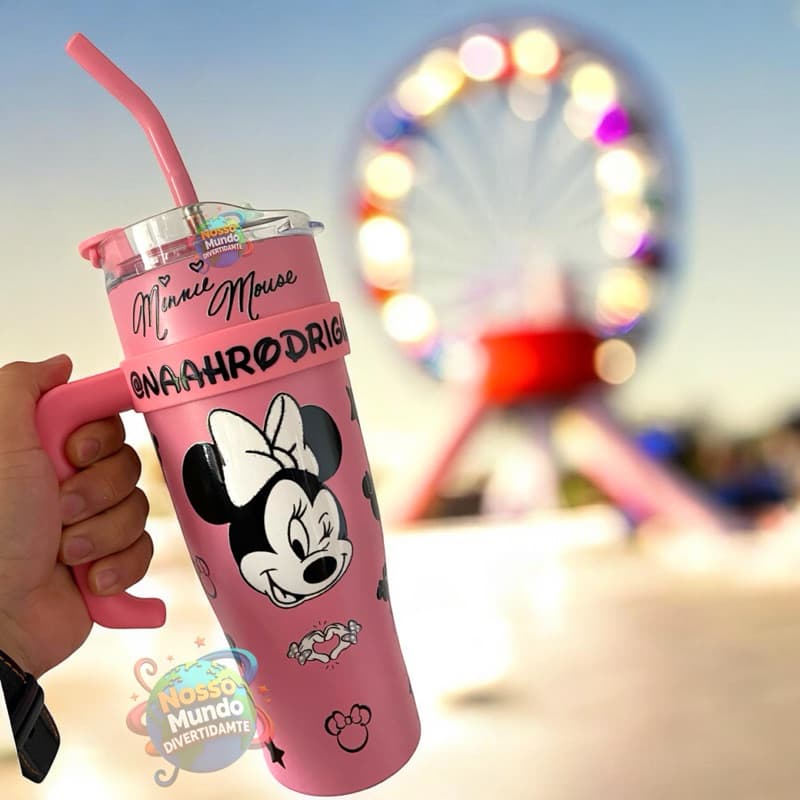 Copo Térmico 1200 ml Com Canudo de Aço Inoxidável Minnie