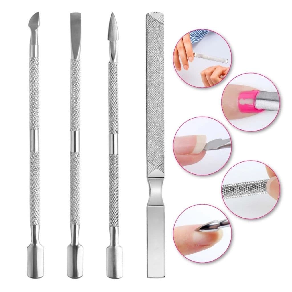Kit Manicure Profissional 4 Itens Espátulas Palitos Desencravador Lixa Aço Inox Pedicure e Podologia
