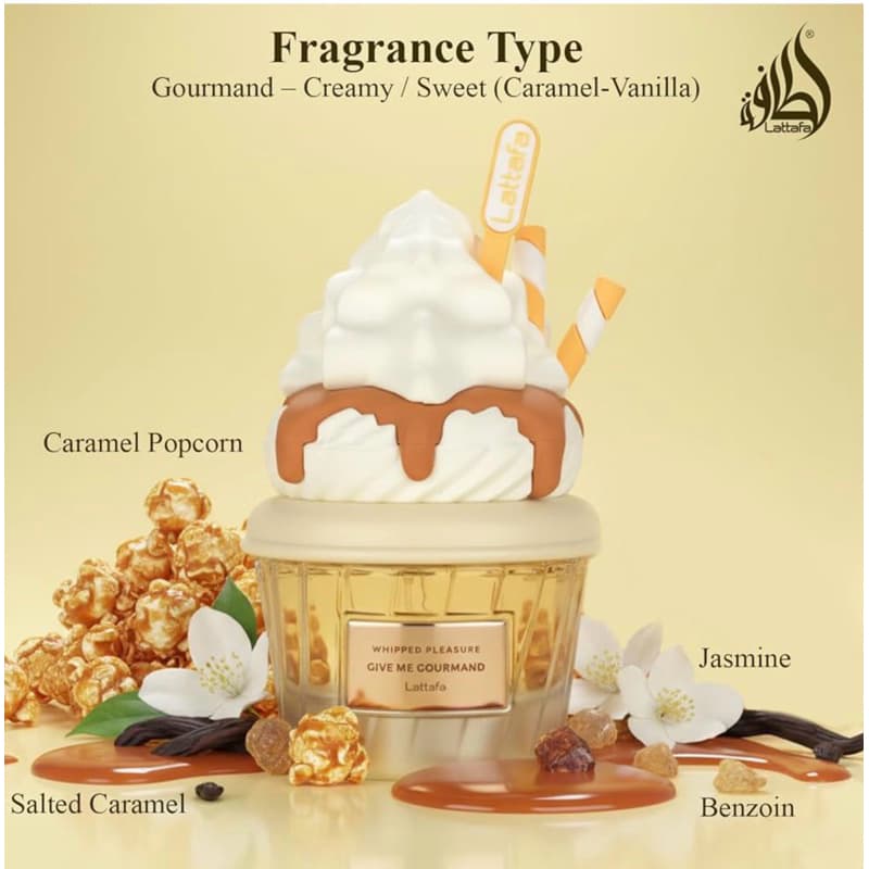 Lattafa Whipped Pleasure Eau de Parfum, Give Me Gourmand Collection, Spray Form, 75ml, Whipped Cream, Caramel & Vanilla