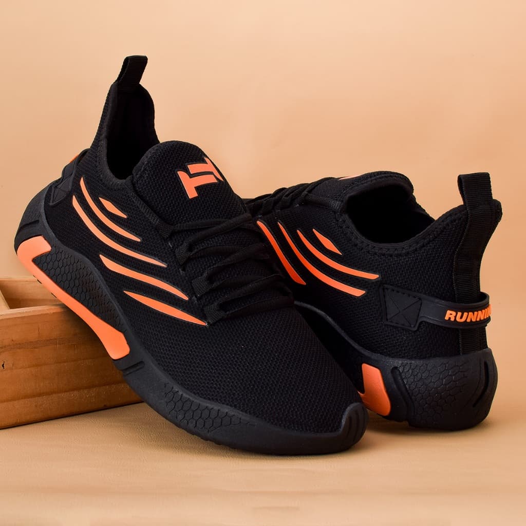Tênis Running Unissex Preto Laranja Leve Academia Top
