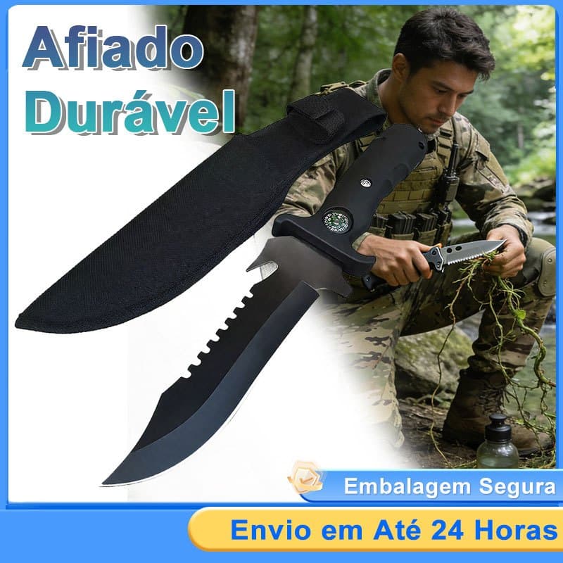Faca com Cabo Emborrachado Aço Preto para Cozinha Pesca Camping Churrasco Acampamento