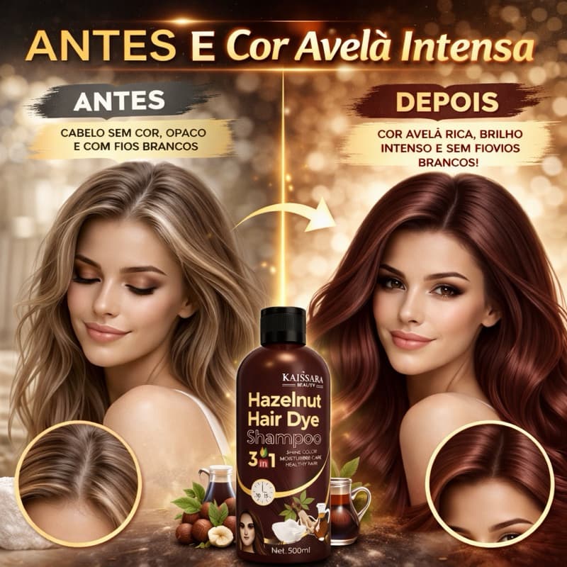 Shampoo Tonalizante Grande 500 Ml AVELÃ Tintura Preta Para Cabelos cobre o Brancor