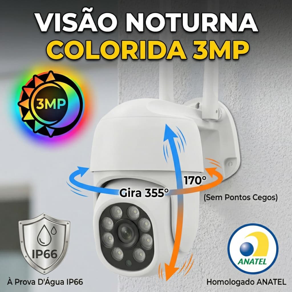Câmera Ip Wifi Mini Speed Dome 3mp Full Color Externa Ip66 Rotativa Homologada Anatel Yoosee
