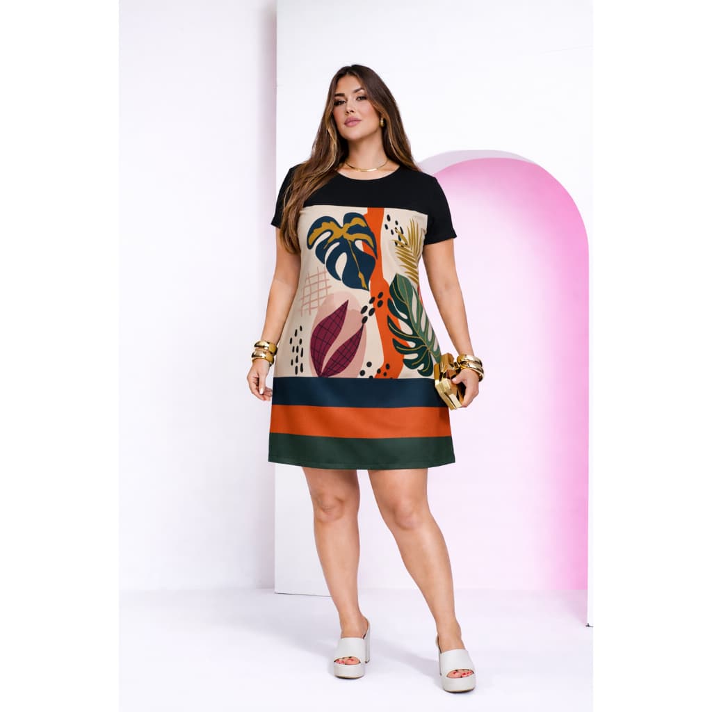 Vestido Feminino Estampado Soltinho Manga Curta Moda Casual Confortável Para o Dia a Dia