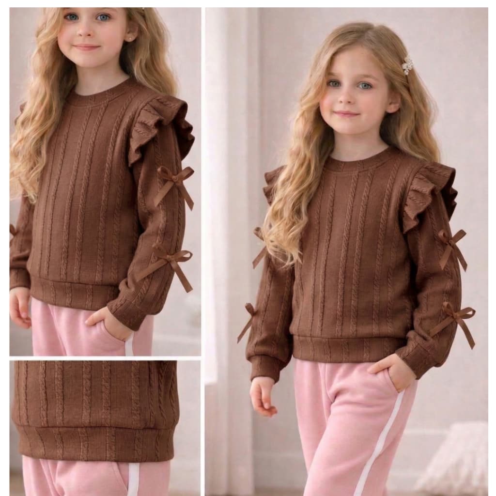 Blusa Infantil Feminina Manga Longa com Babado e Laços | Moda Blogueirinha Inverno Menina 4 a 10