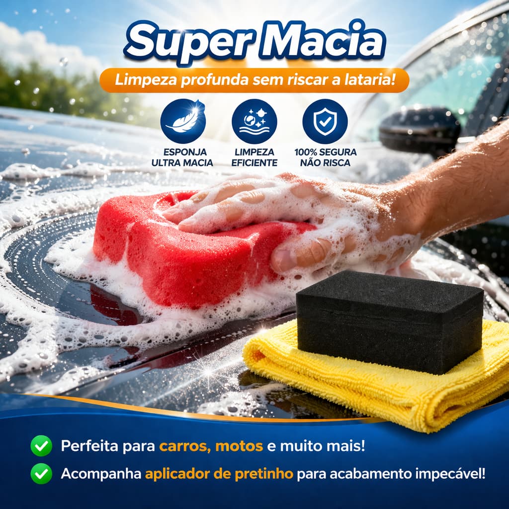 Kit Limpeza Automotiva Completo Lava Carros Esponja Profissional + Aplicador Pretinho Limpa Brilha