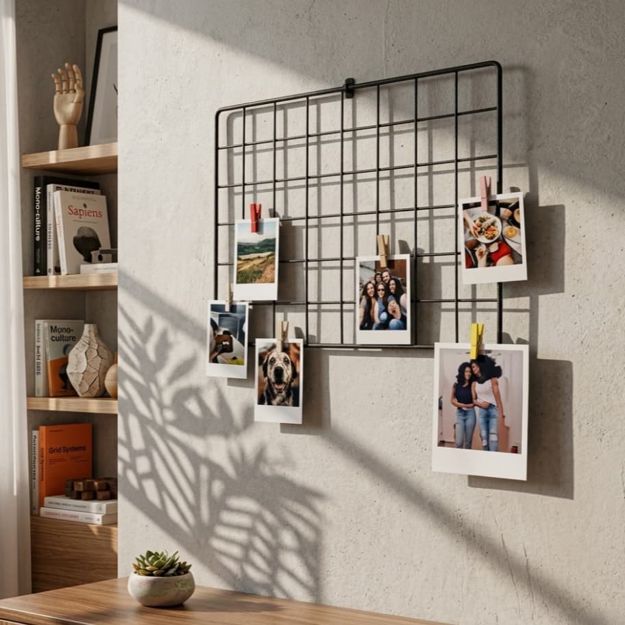 Memory Board 40x30 Kit Mural de Fotos e Recados Painel Aramado Grade Organizadora