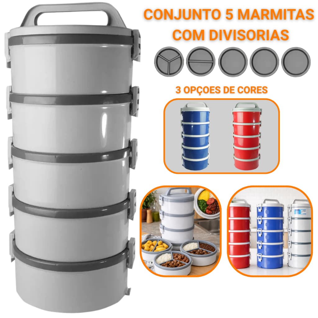 JOGO DE 5 MARMITAS TERMOPRATOS COM ALÇA E PRESILILHAS MULTIUSO 1,5 L - SOPRANO