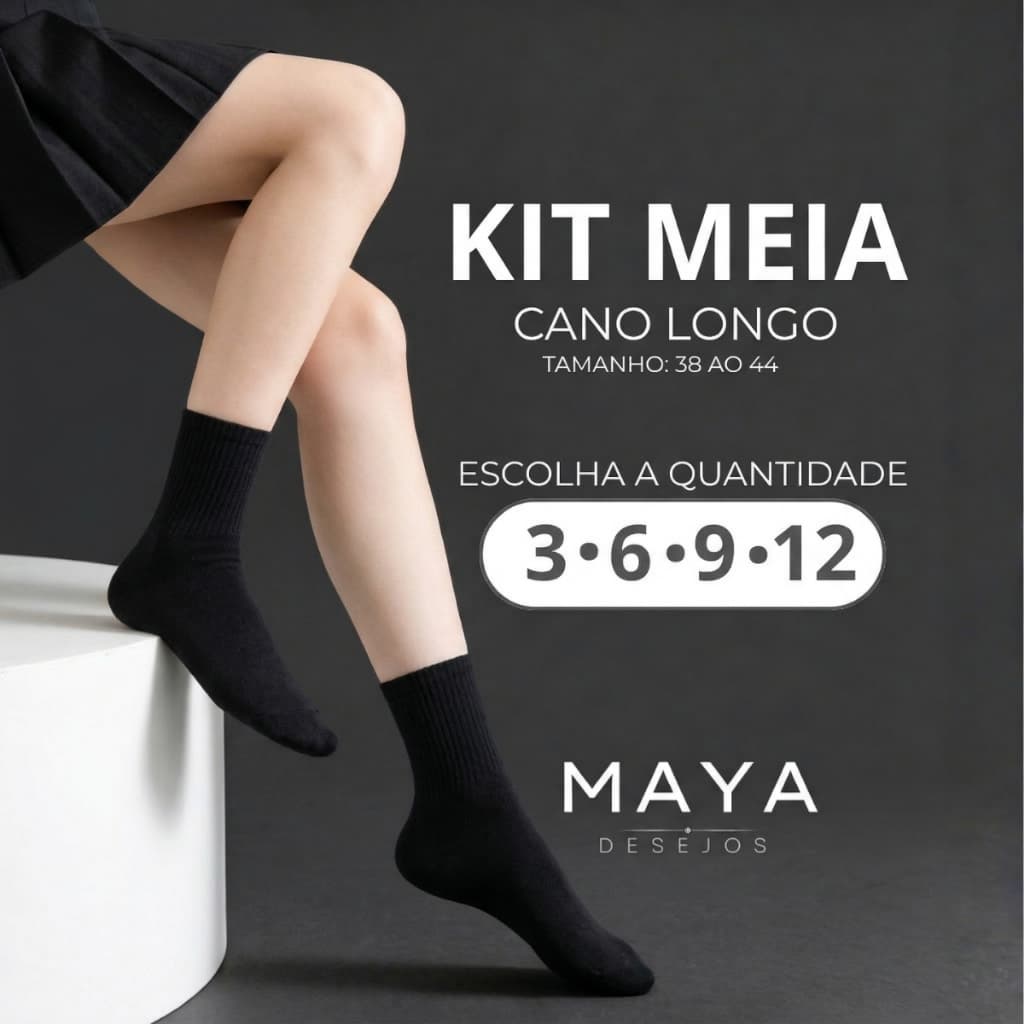 Kit Meias Pretas Cano Longo de Algodão Unissex Anatômico Respirável