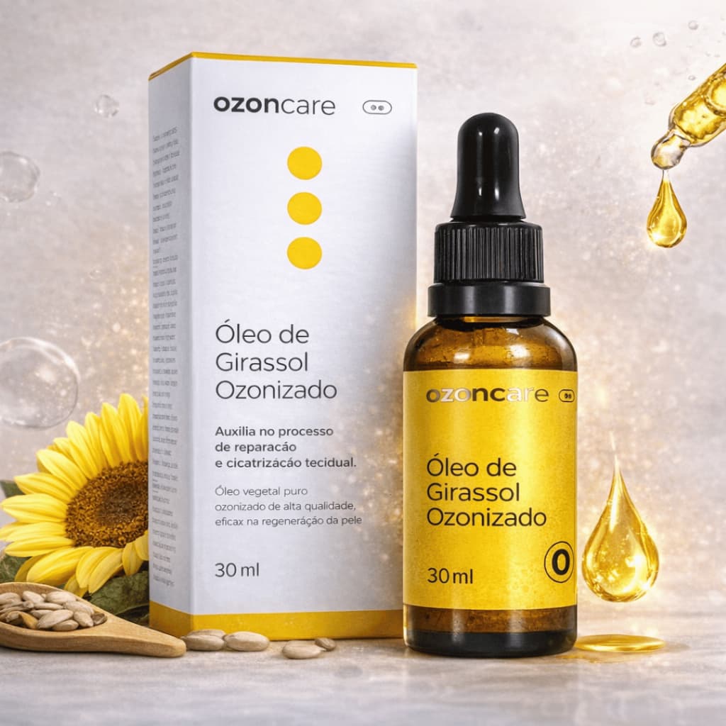 Óleo de Girassol Puro Ozonizado Natural  30ml Cicatrizante Ozoncare Vegano