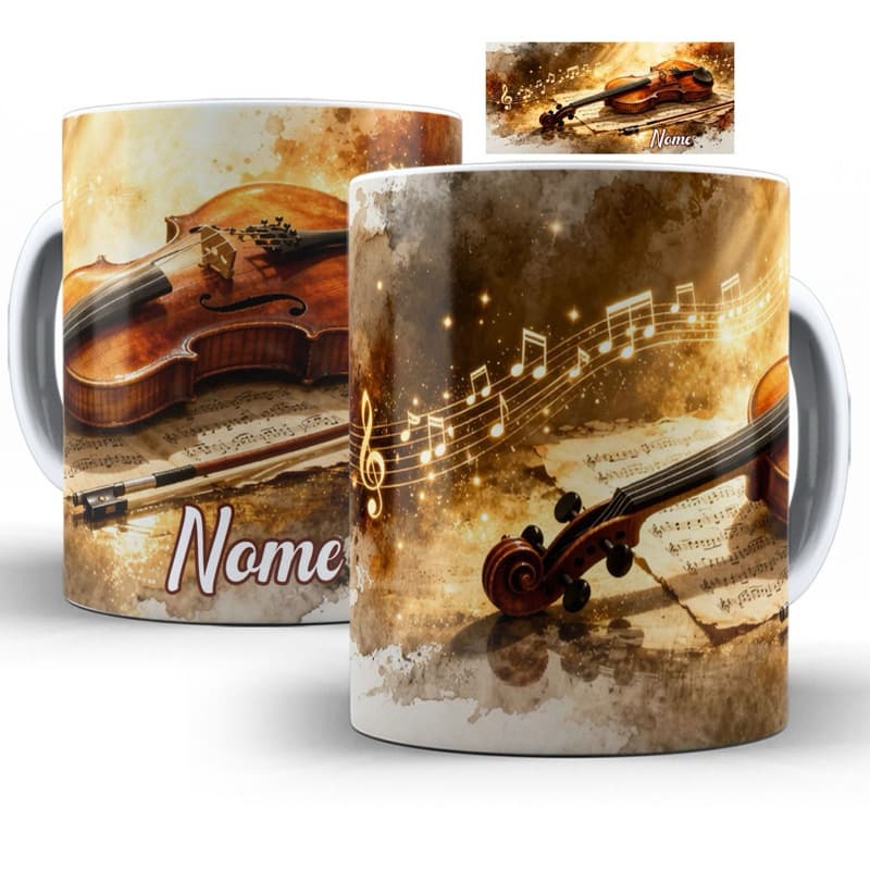 caneca xícara personalizada violinista com nome
