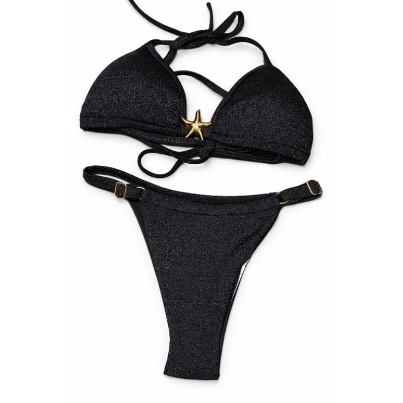 ✨ Biquíni Feminino Laranja e Preto Texturizado com Detalhe Estrela ✨