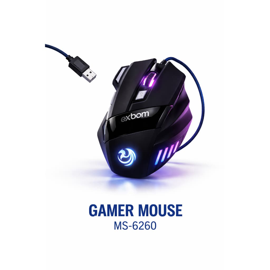 Mouse Gamer 3200 dpi Com Fio USB 7D Extreme 7 Cores MS-G260 EXBOM