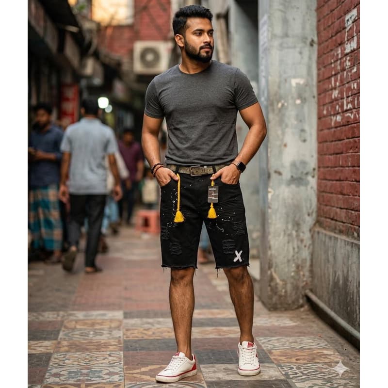 Bermuda Jeans Masculina Jogador Premium Original Tradicional Curta Luxo Exclusividade Destruído Look Elegante Moderno