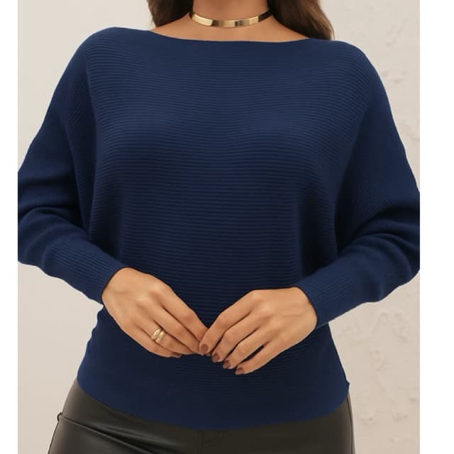 Blusa De Tricô Feminina Frio Gola Canoa Manga Longa - Outono Inverno Elegânte