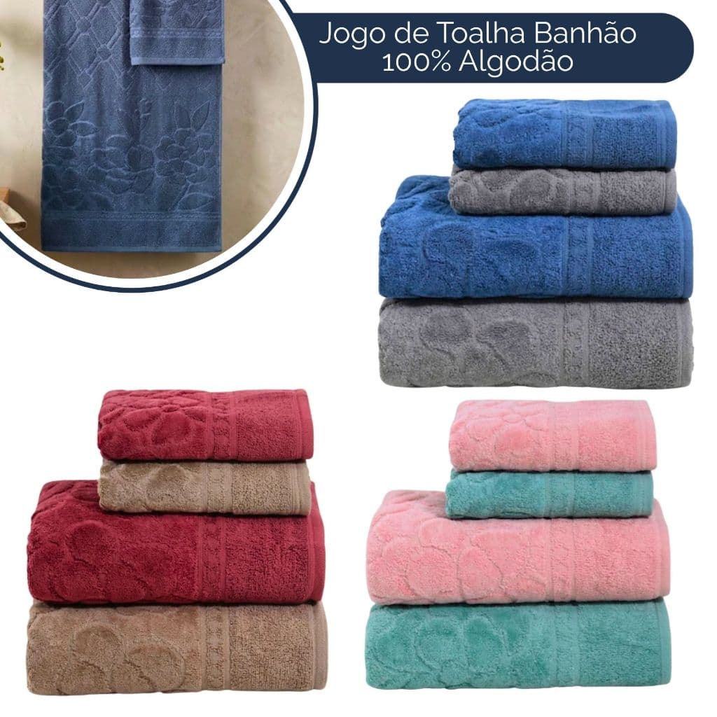 Kit 2 Toalhas de Banho Gigante 2 Toalhas de Rosto 100% Algodão Banhão Boa Absorção 400g Florença