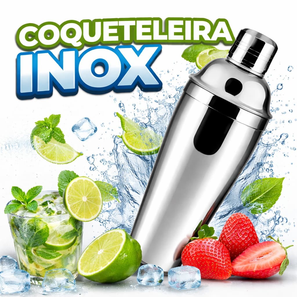 Coqueteleira Inox 500ml Profissional 3 Peças com Dosador e Coador – Bartender Drinks e Caipirinha